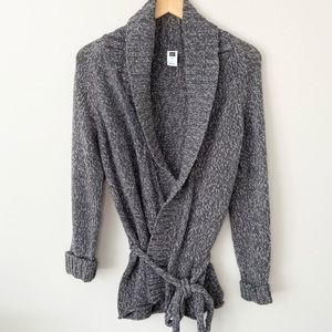 GAP Gray Tie Waist Shawl Collar Cardigan Sweater L
